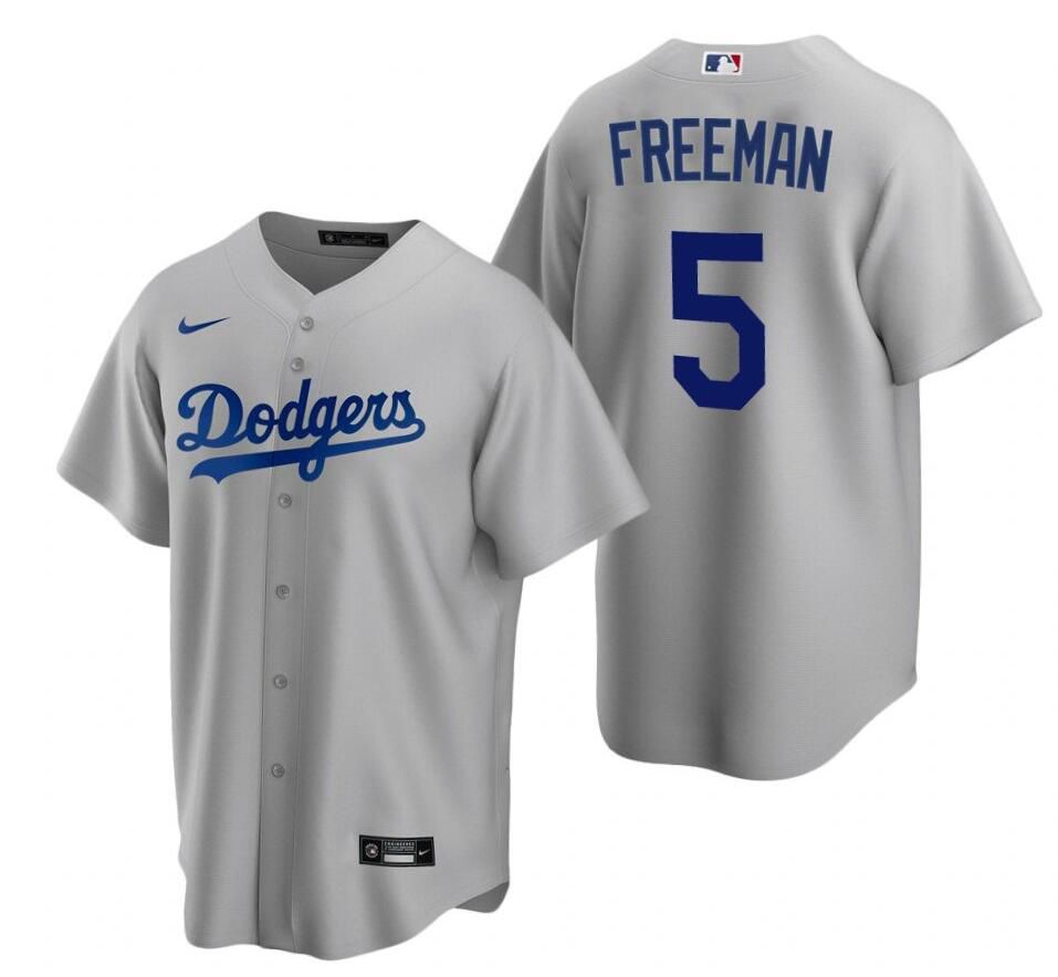 Men Los Angeles Dodgers #5 Freddie Freeman Gray Cool Base 2022 MLB Jersey